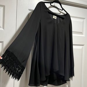 Show Me Your MuMu detail lace sleeve black chiffon blouse